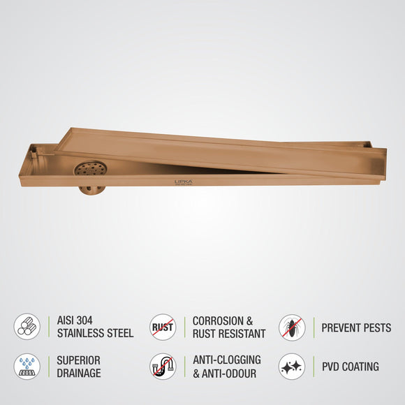 Marble Insert Shower Drain Channel - Antique Copper (36 x 5 Inches) - LIPKA - Lipka Home