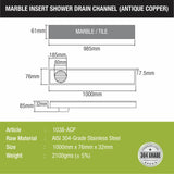 Marble Insert Shower Drain Channel - Antique Copper (40 x 3 Inches) sizes and dimensions