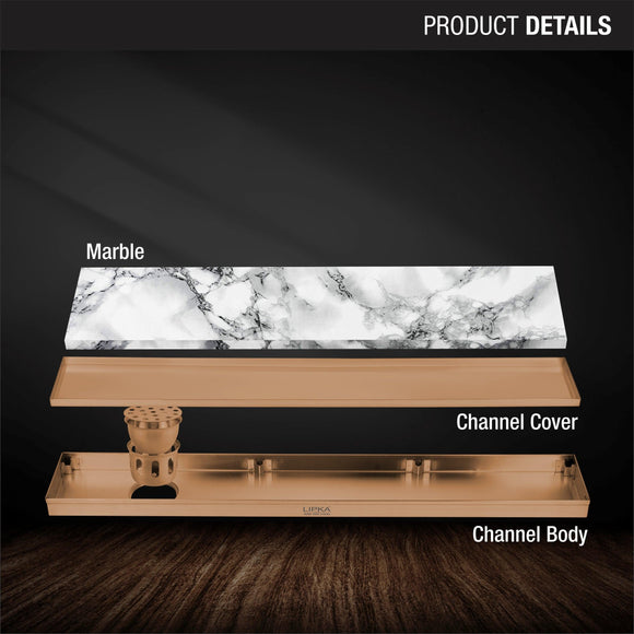 Marble Insert Shower Drain Channel - Antique Copper (40 x 4 Inches) - LIPKA - Lipka Home