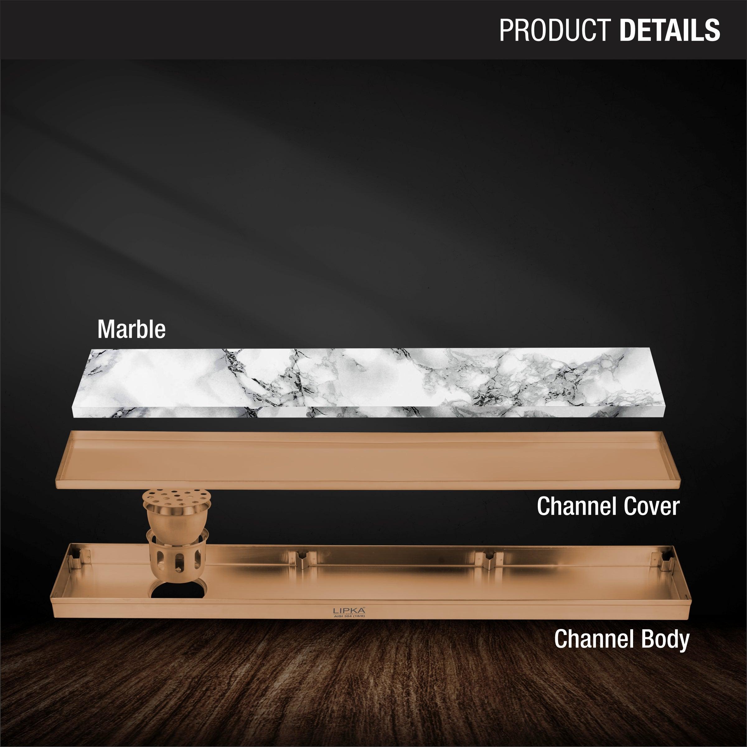 Marble Insert Shower Drain Channel - Antique Copper (40 x 5 Inches) features
