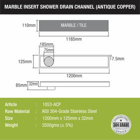 Marble Insert Shower Drain Channel - Antique Copper (48 x 5 Inches) - LIPKA - Lipka Home