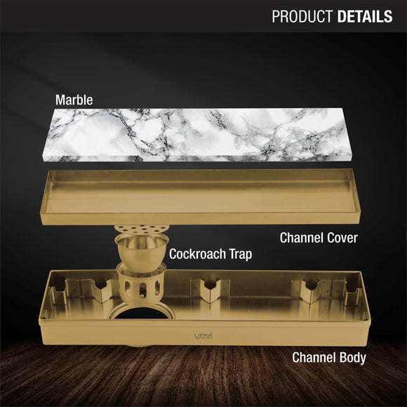 Marble Insert Shower Drain Channel - Yellow Gold (12 x 3 Inches) - LIPKA - Lipka Home
