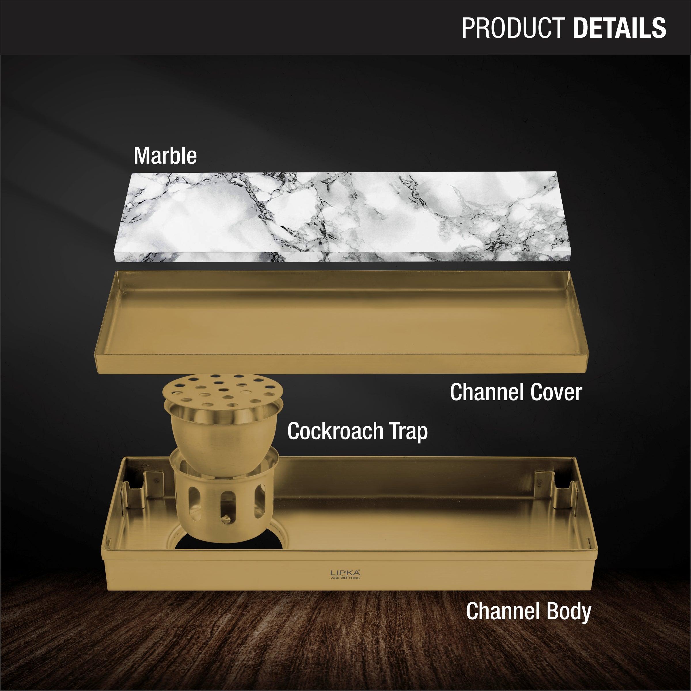 Marble Insert Shower Drain Channel - Yellow Gold (12 x 4 Inches) product details