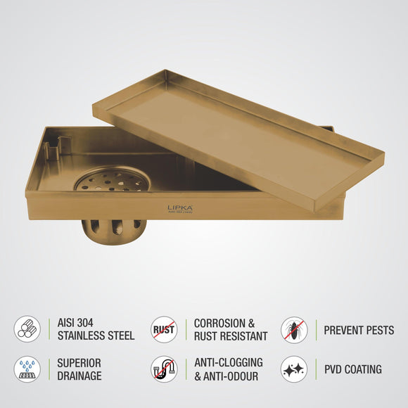 Marble Insert Shower Drain Channel - Yellow Gold (12 x 5 Inches) - LIPKA - Lipka Home