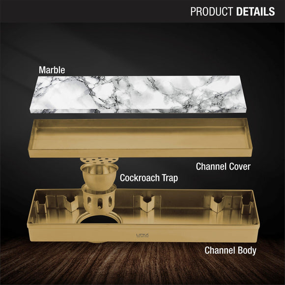 Marble Insert Shower Drain Channel - Yellow Gold (18 x 3 Inches) - LIPKA - Lipka Home