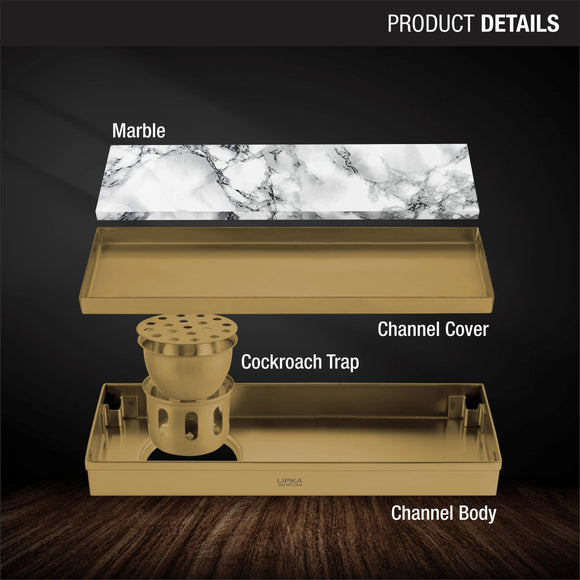 Marble Insert Shower Drain Channel - Yellow Gold (18 x 5 Inches) - LIPKA - Lipka Home