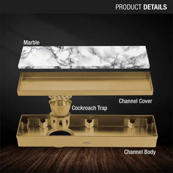 Marble Insert Shower Drain Channel - Yellow Gold (24 x 3 Inches) - LIPKA - Lipka Home