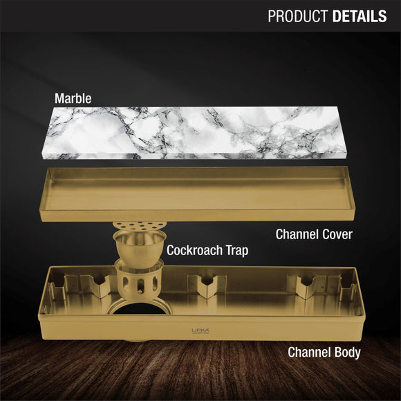 Marble Insert Shower Drain Channel - Yellow Gold (32 x 3 Inches) - LIPKA - Lipka Home