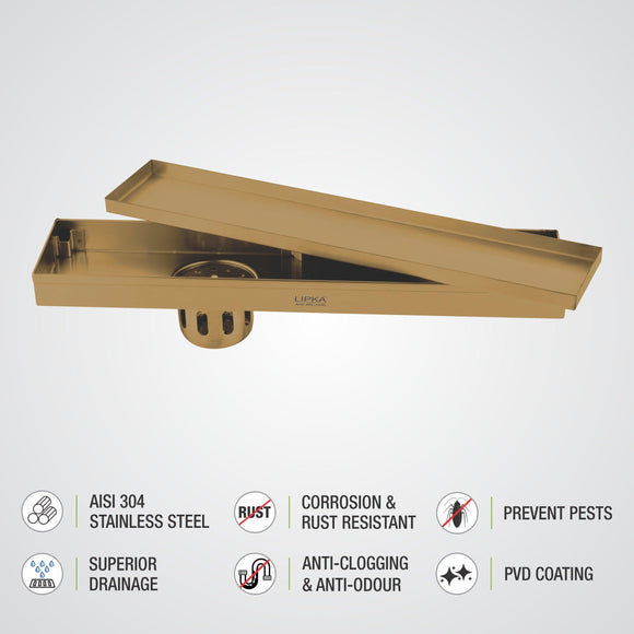 Marble Insert Shower Drain Channel - Yellow Gold (32 x 4 Inches) - LIPKA - Lipka Home