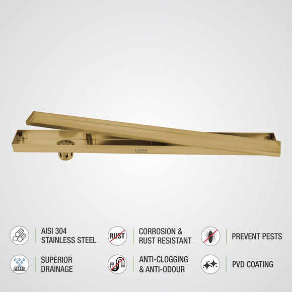 Marble Insert Shower Drain Channel - Yellow Gold (36 x 3 Inches) - LIPKA - Lipka Home