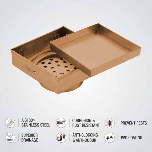 Marble Insert Square Floor Drain - Antique Copper (5 x 5 Inches) - LIPKA - Lipka Home