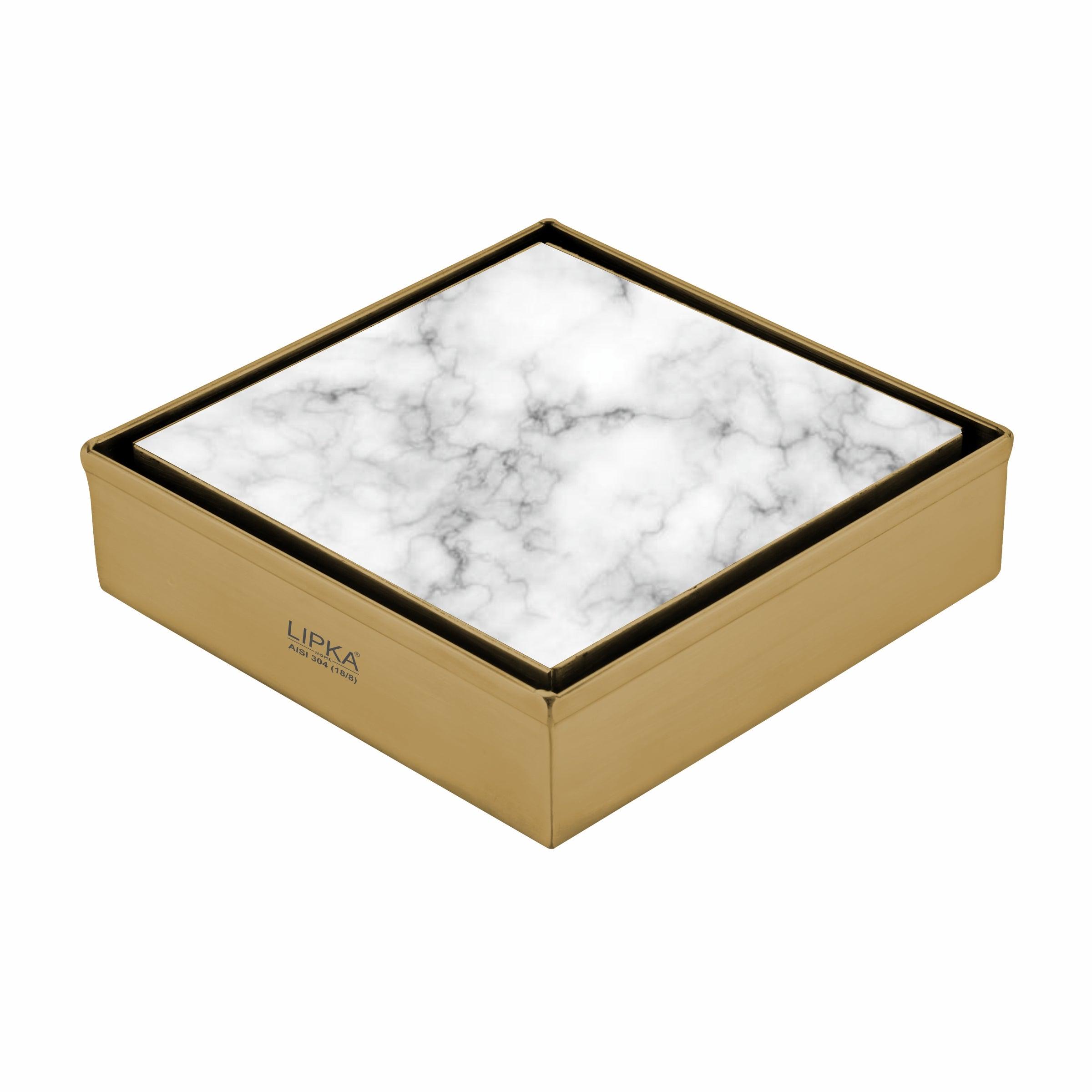 Marble Insert Square Floor Drain - Yellow Gold (5 x 5 Inches)