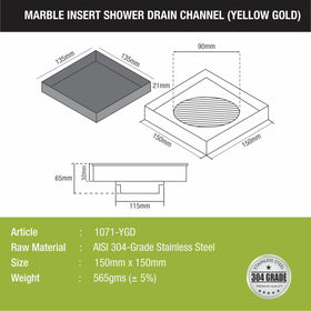 Marble Insert Square Floor Drain - Yellow Gold (6 x 6 Inches) - LIPKA - Lipka Home