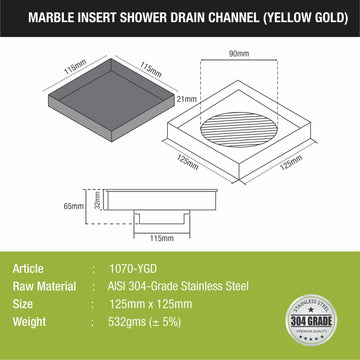 Marble Insert Square Floor Drain - Yellow Gold (5 x 5 Inches) - LIPKA - Lipka Home
