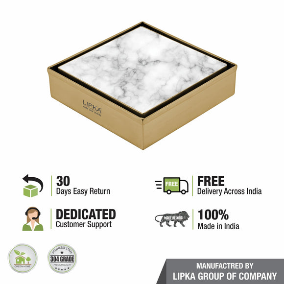 Marble Insert Square Floor Drain - Yellow Gold (5 x 5 Inches) - LIPKA - Lipka Home