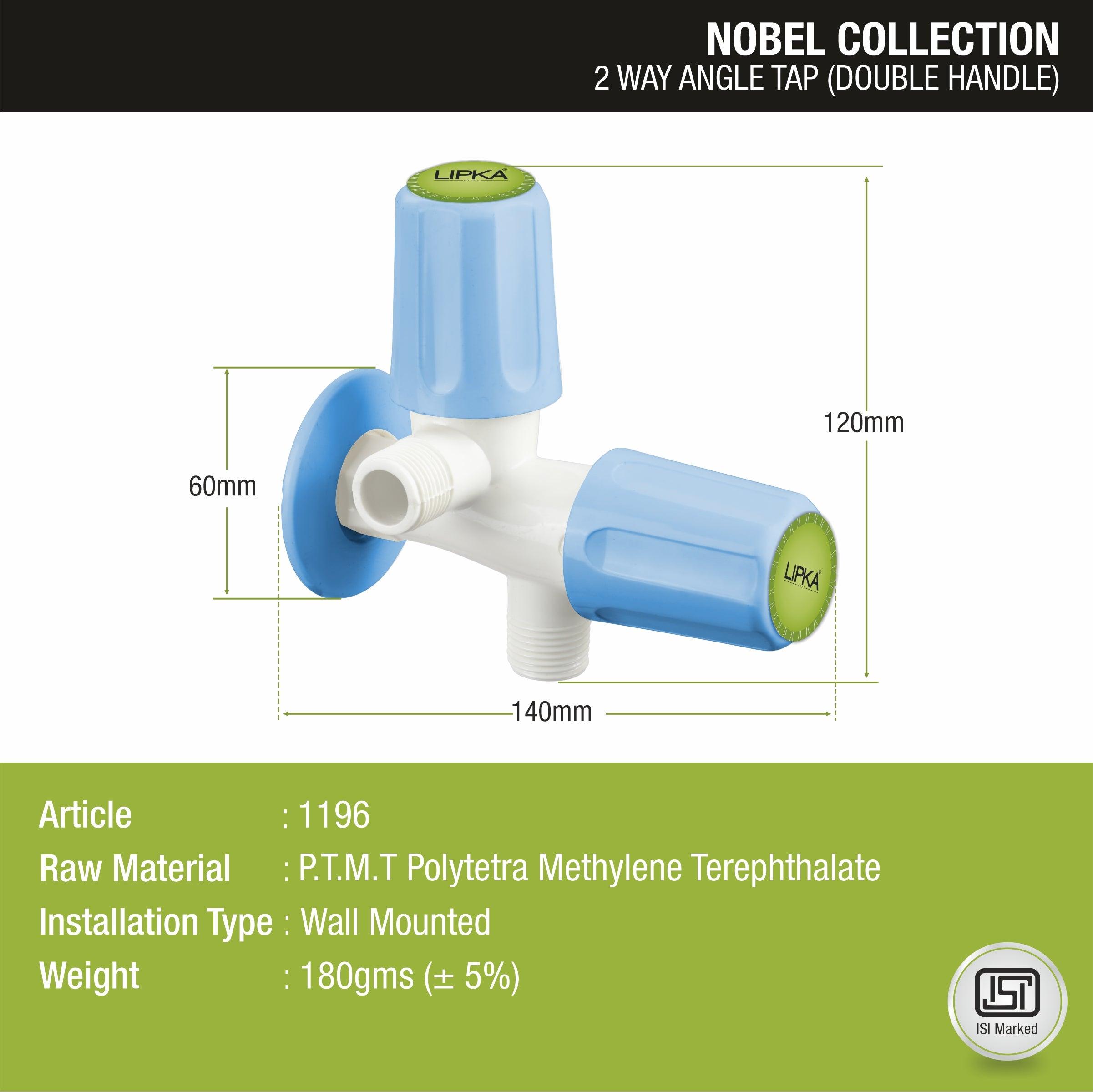 Nobel Two Way Angle Valve PTMT Faucet (Double Handle) sizes and dimensions