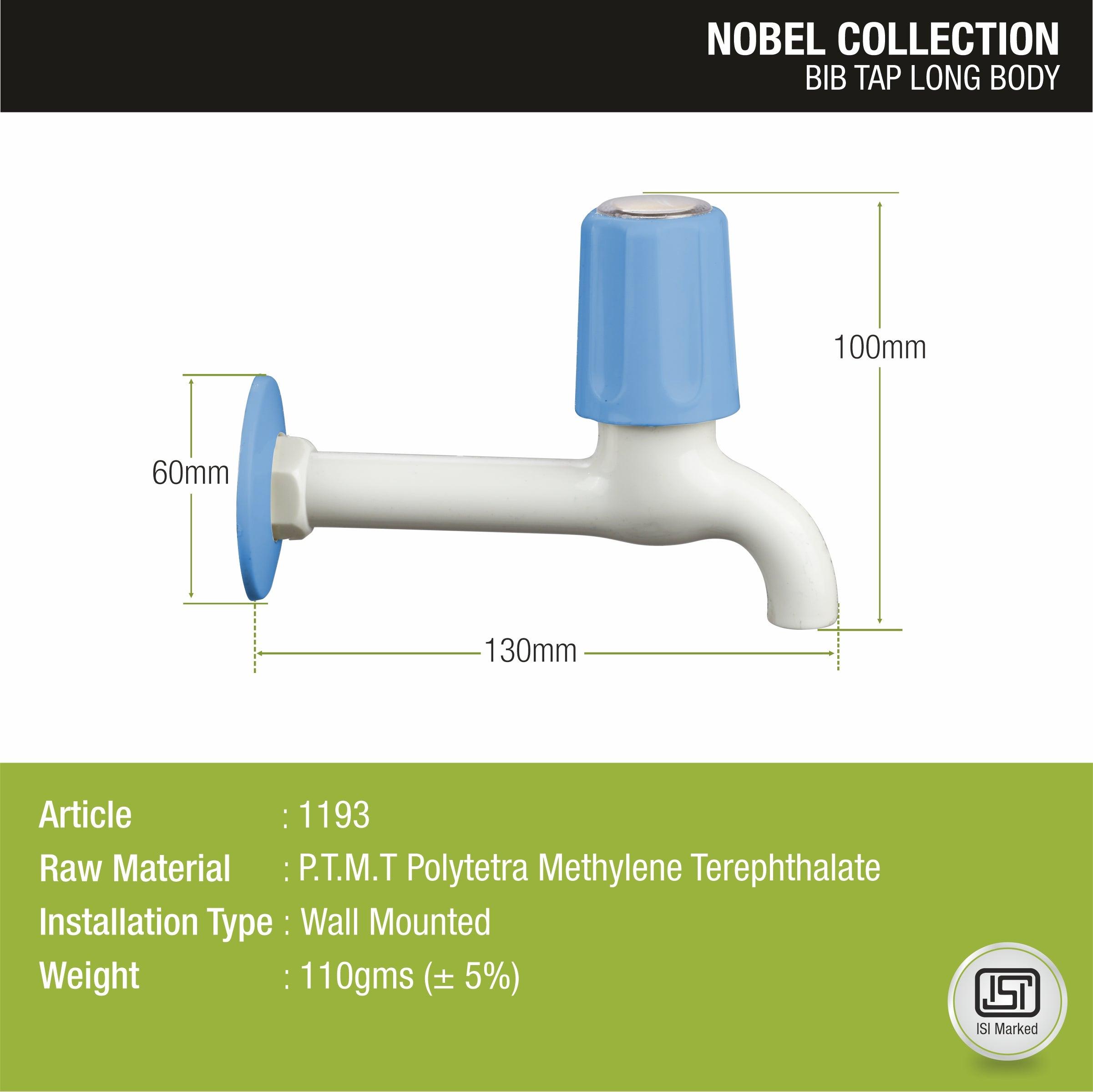 Nobel Bib Tap Long Body PTMT Faucet sizes and dimensions