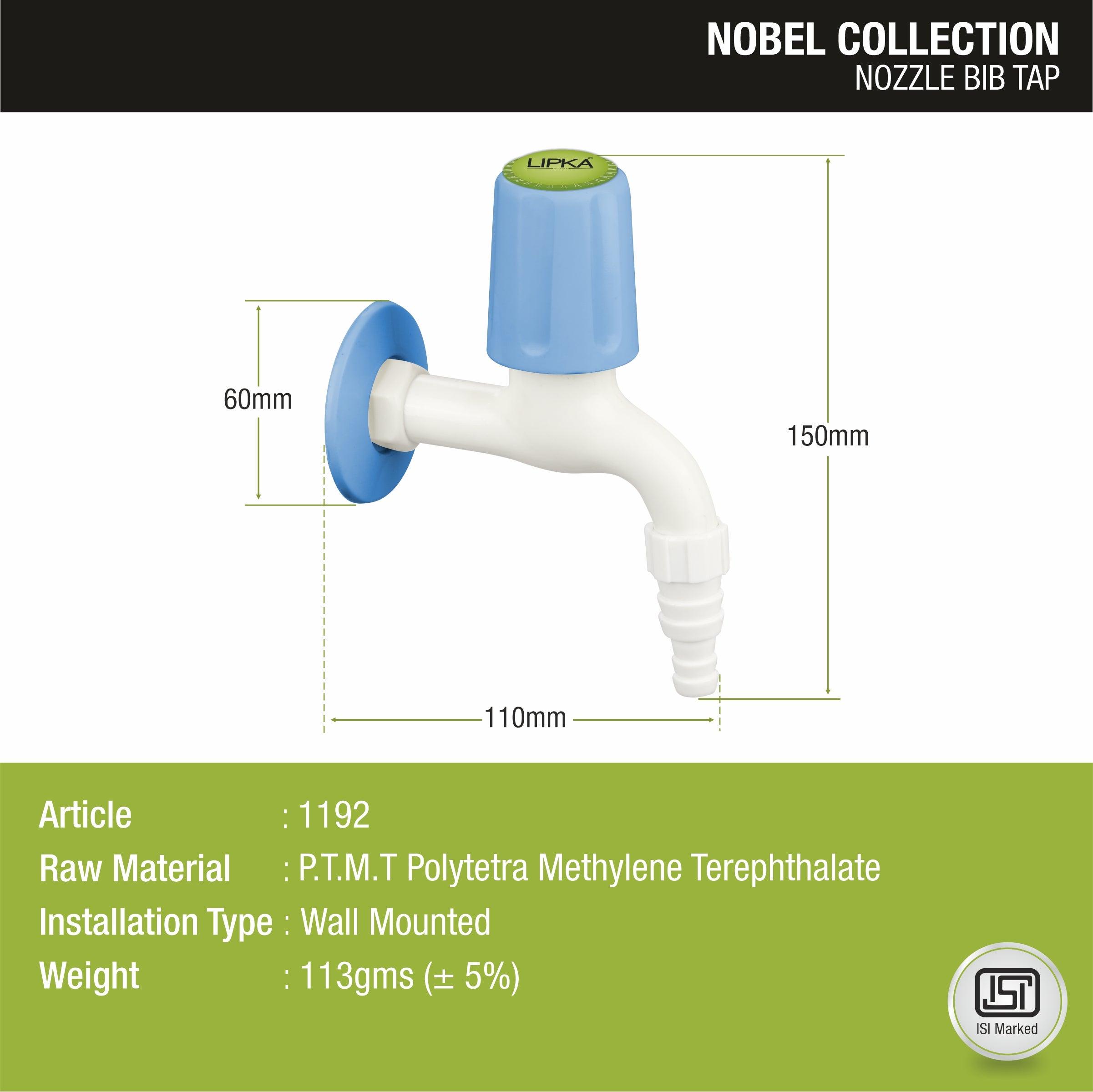 Nobel Nozzle Bib Tap PTMT Faucet sizes and dimensions