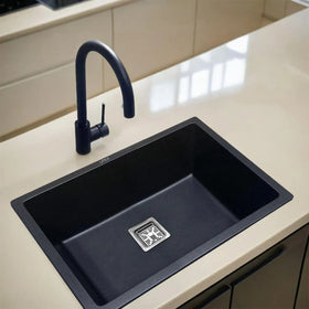 Black Quartz Single Bowl Kitchen Sink (24 x 18 x 9 Inches) - LIPKA - Lipka Home