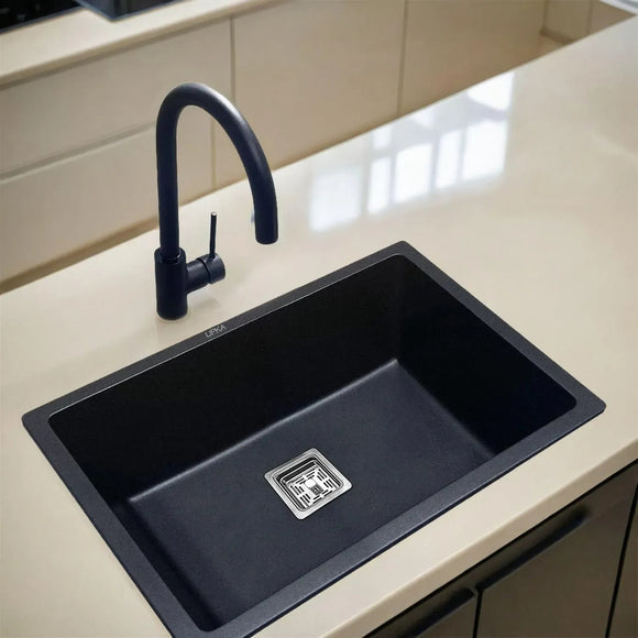 Black Quartz Single Bowl Kitchen Sink (24 x 18 x 9 Inches) - LIPKA - Lipka Home