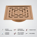 Orange Exclusive Square Flat Cut Floor Drain in Antique Copper PVD Coating (5 x 5 Inches) with Cockroach Trap - LIPKA - Lipka Home