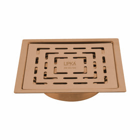 Orange Exclusive Square Flat Cut Floor Drain in Antique Copper PVD Coating (5 x 5 Inches) with Cockroach Trap - LIPKA - Lipka Home