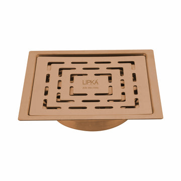 Orange Exclusive Square Flat Cut Floor Drain in Antique Copper PVD Coating (5 x 5 Inches) with Cockroach Trap - LIPKA - Lipka Home
