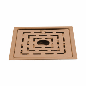 Orange Flat Cut Exclusive Square Floor Drain in Antique Copper PVD Coating (5 x 5 Inches) with Hole - LIPKA - Lipka Home