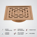 Orange Exclusive Square Flat Cut Floor Drain in Antique Copper PVD Coating (6 x 6 Inches) with Cockroach Trap - LIPKA - Lipka Home