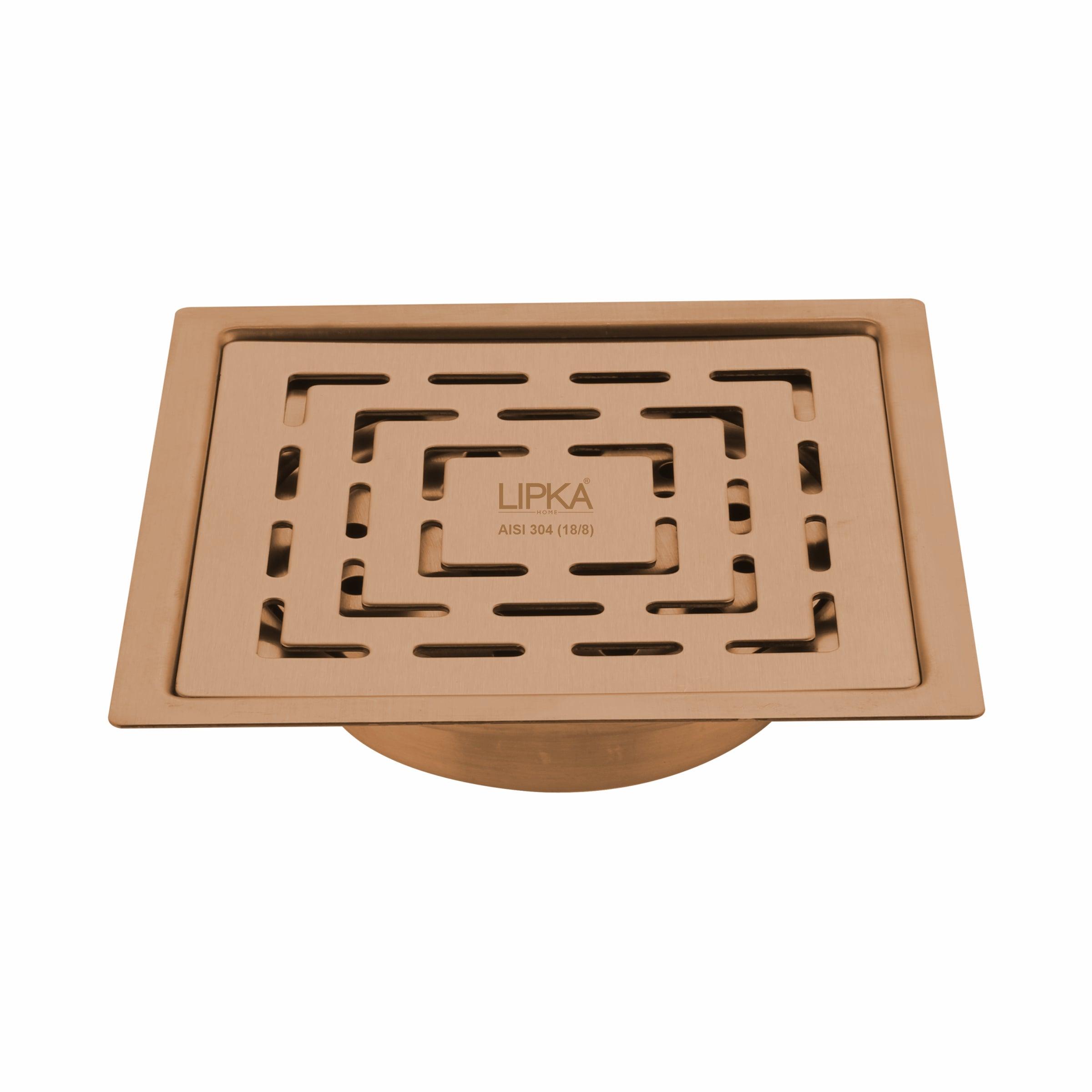 Orange Exclusive Square Flat Cut Floor Drain in Antique Copper PVD Coating (6 x 6 Inches) with Cockroach Trap