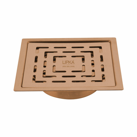 Orange Exclusive Square Flat Cut Floor Drain in Antique Copper PVD Coating (6 x 6 Inches) with Cockroach Trap - LIPKA - Lipka Home