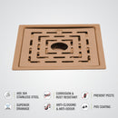 Orange Exclusive Square Flat Cut Floor Drain in Antique Copper PVD Coating (6 x 6 Inches) with Hole - LIPKA - Lipka Home