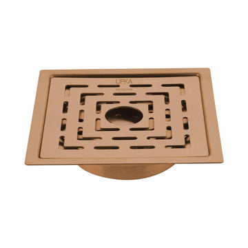 Orange Exclusive Square Flat Cut Floor Drain in Antique Copper PVD Coating (6 x 6 Inches) with Hole & Cockroach Trap - LIPKA - Lipka Home