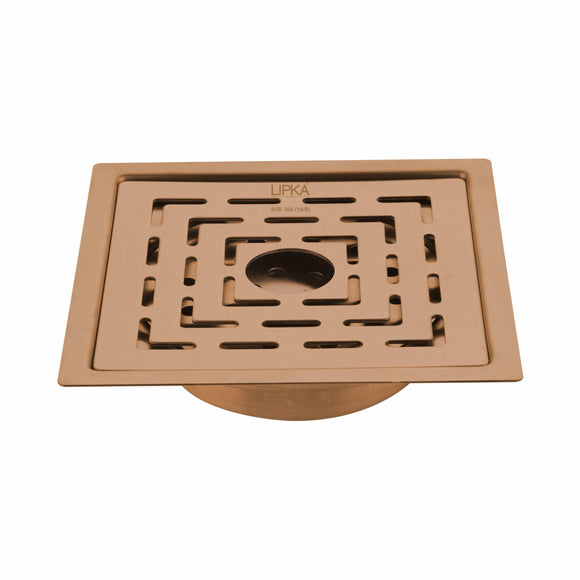 Orange Exclusive Square Flat Cut Floor Drain in Antique Copper PVD Coating (6 x 6 Inches) with Hole & Cockroach Trap - LIPKA - Lipka Home
