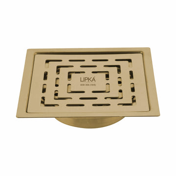 Orange Exclusive Square Flat Cut Floor Drain in Yellow Gold PVD Coating (5 x 5 Inches) with Cockroach Trap - LIPKA - Lipka Home