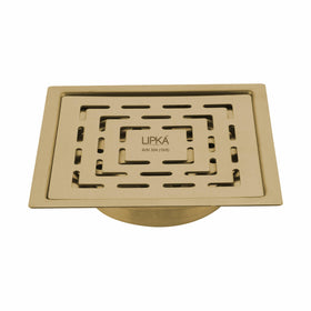 Orange Exclusive Square Flat Cut Floor Drain in Yellow Gold PVD Coating (6 x 6 Inches) with Cockroach Trap - LIPKA - Lipka Home