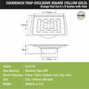 Orange Exclusive Square Flat Cut Floor Drain in Yellow Gold PVD Coating (6 x 6 Inches) with Hole & Cockroach Trap - LIPKA - Lipka Home
