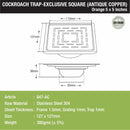 Orange Exclusive Square Floor Drain in Antique Copper PVD Coating (5 x 5 Inches) with Cockroach Trap - LIPKA - Lipka Home