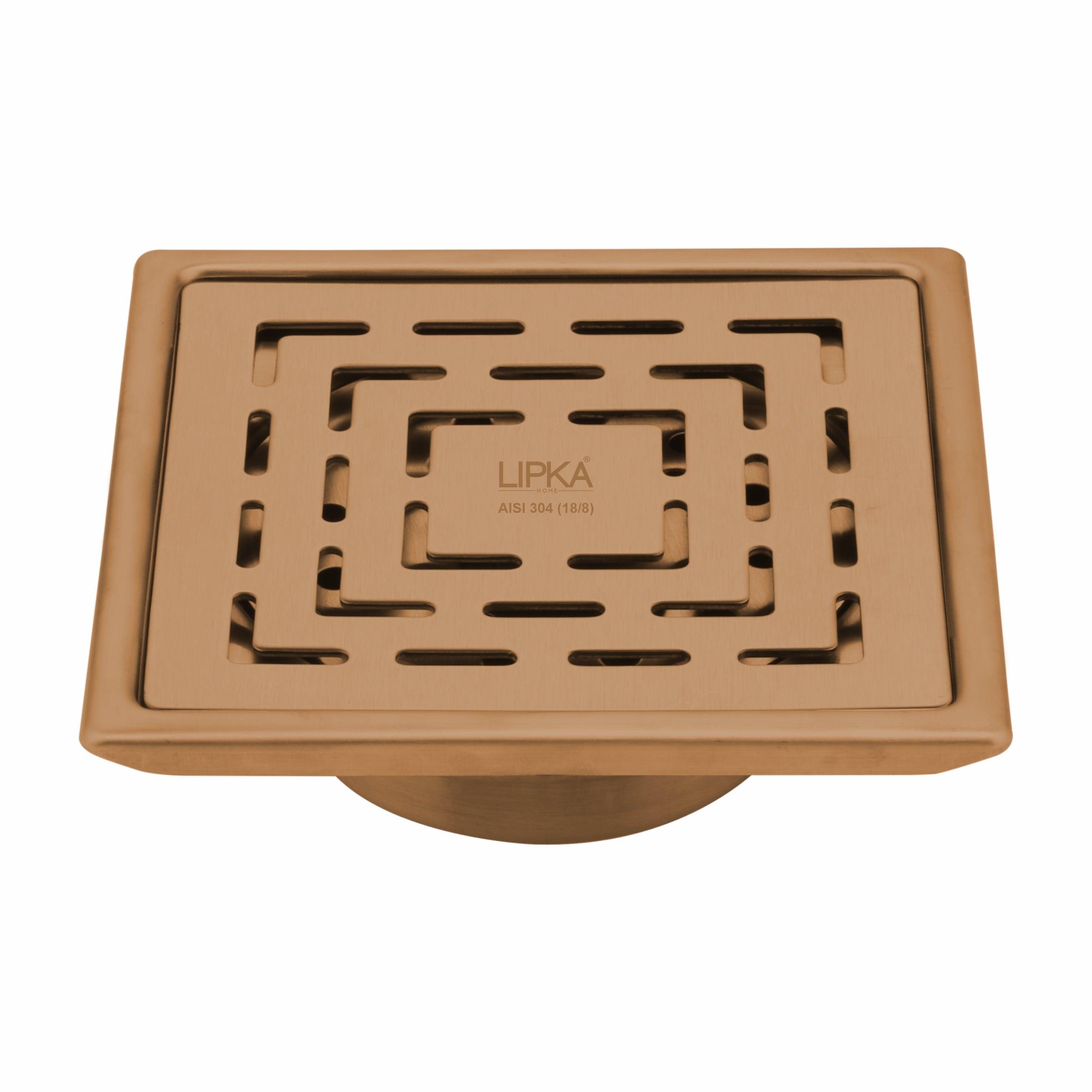 Orange Exclusive Square Floor Drain in Antique Copper PVD Coating (5 x 5 Inches) with Cockroach Trap 