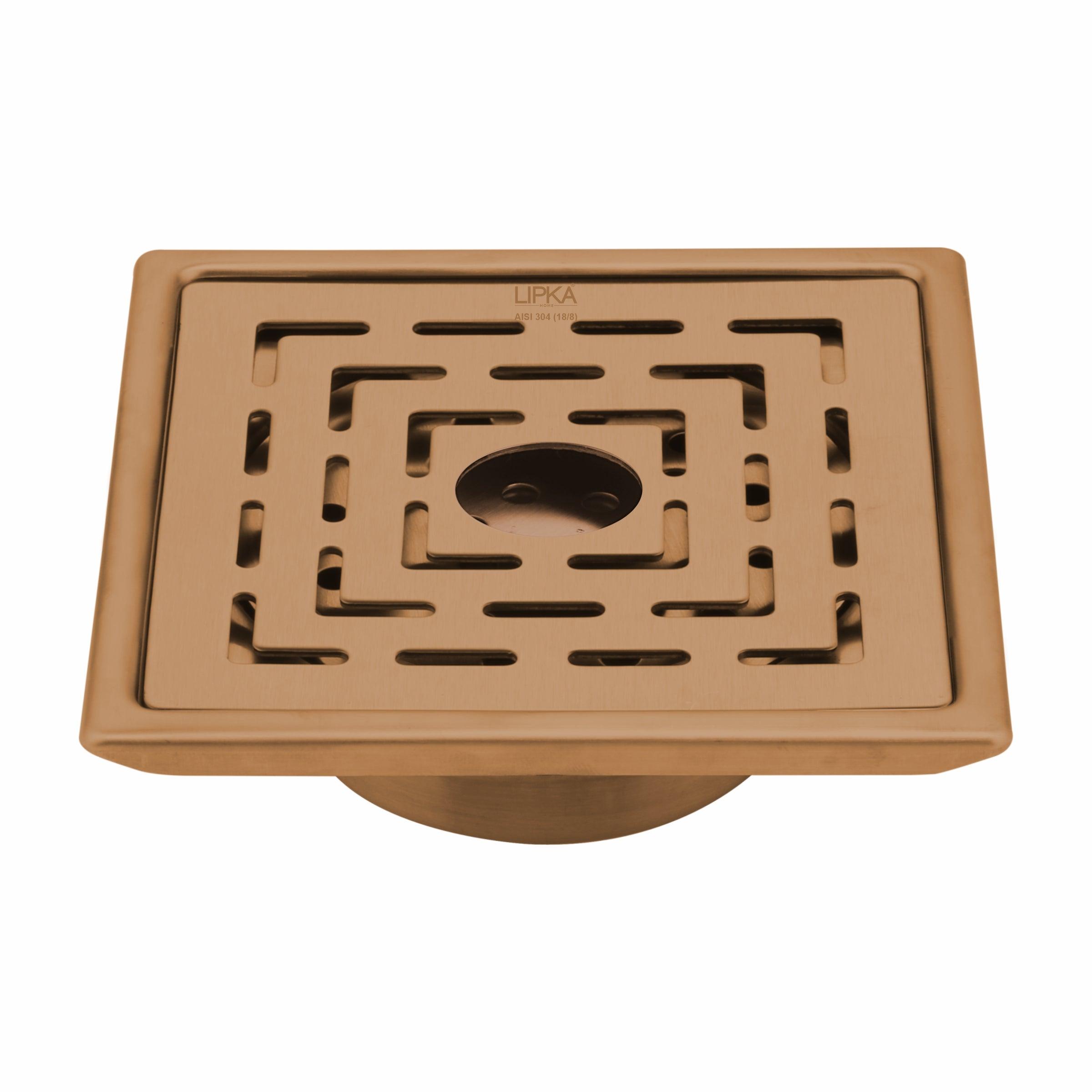 Orange Exclusive Square Floor Drain in Antique Copper PVD Coating (5 x 5 Inches) with Hole & Cockroach Trap