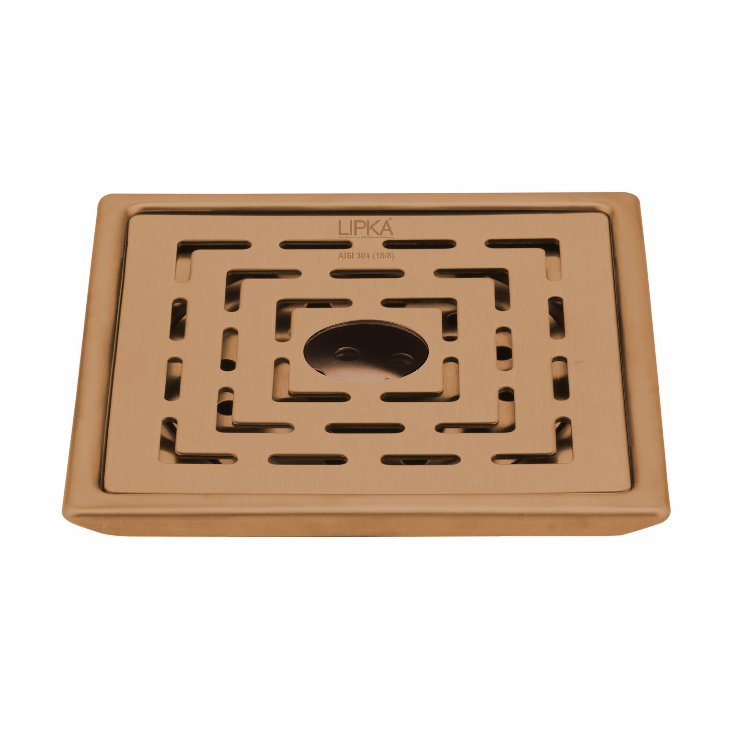 Orange Exclusive Square Floor Drain in Antique Copper PVD Coating (5 x 5 Inches) with Hole