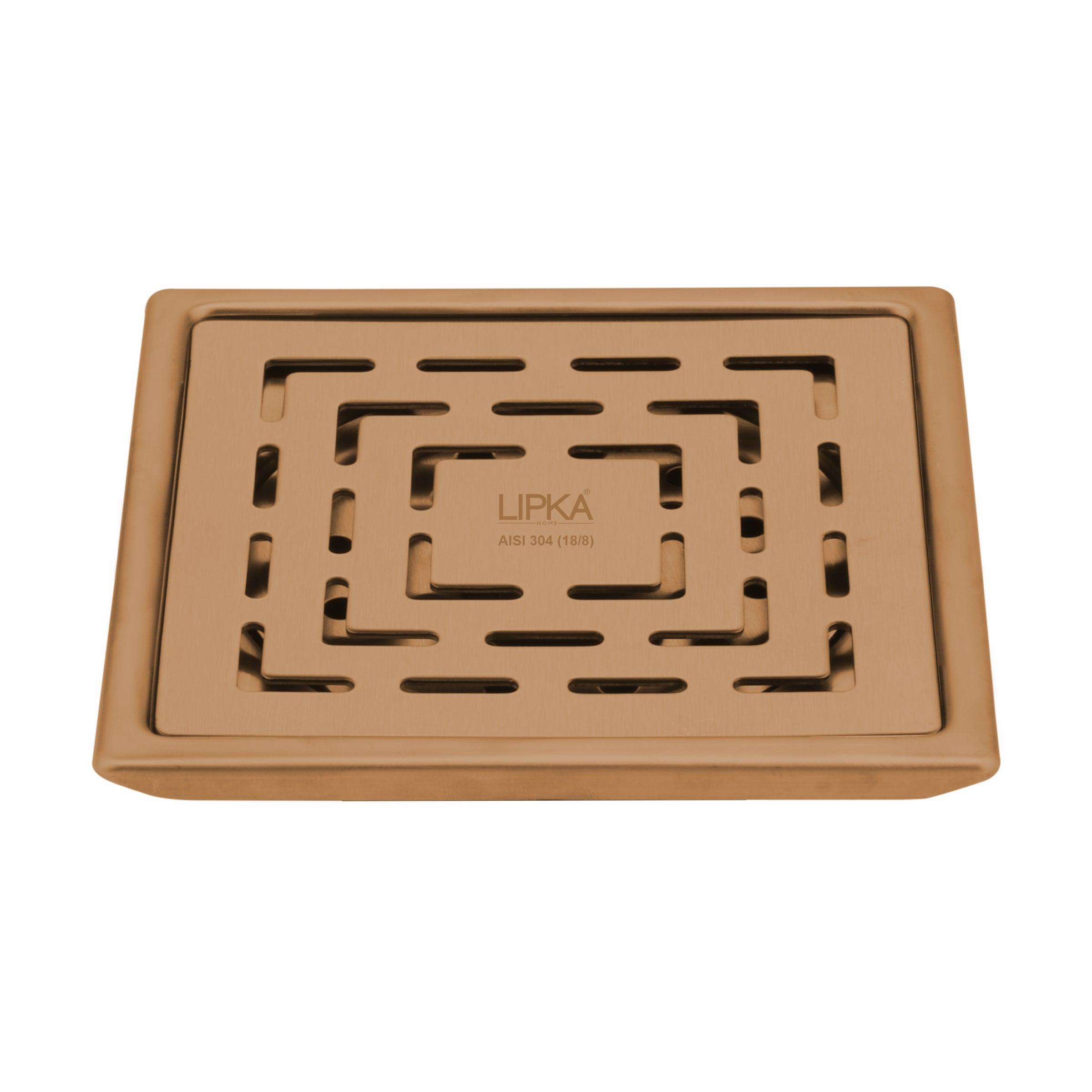 Orange Exclusive Square Floor Drain in Antique Copper PVD Coating (5 x 5 Inches)