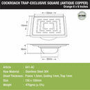 Orange Exclusive Square Floor Drain in Antique Copper PVD Coating (6 x 6 Inches) with Cockroach Trap - LIPKA - Lipka Home