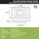 Orange Exclusive Square Floor Drain in Antique Copper PVD Coating (6 x 6 Inches) with Hole - LIPKA - Lipka Home