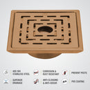 Orange Exclusive Square Floor Drain in Antique Copper PVD Coating (6 x 6 Inches) with Hole & Cockroach Trap - LIPKA - Lipka Home