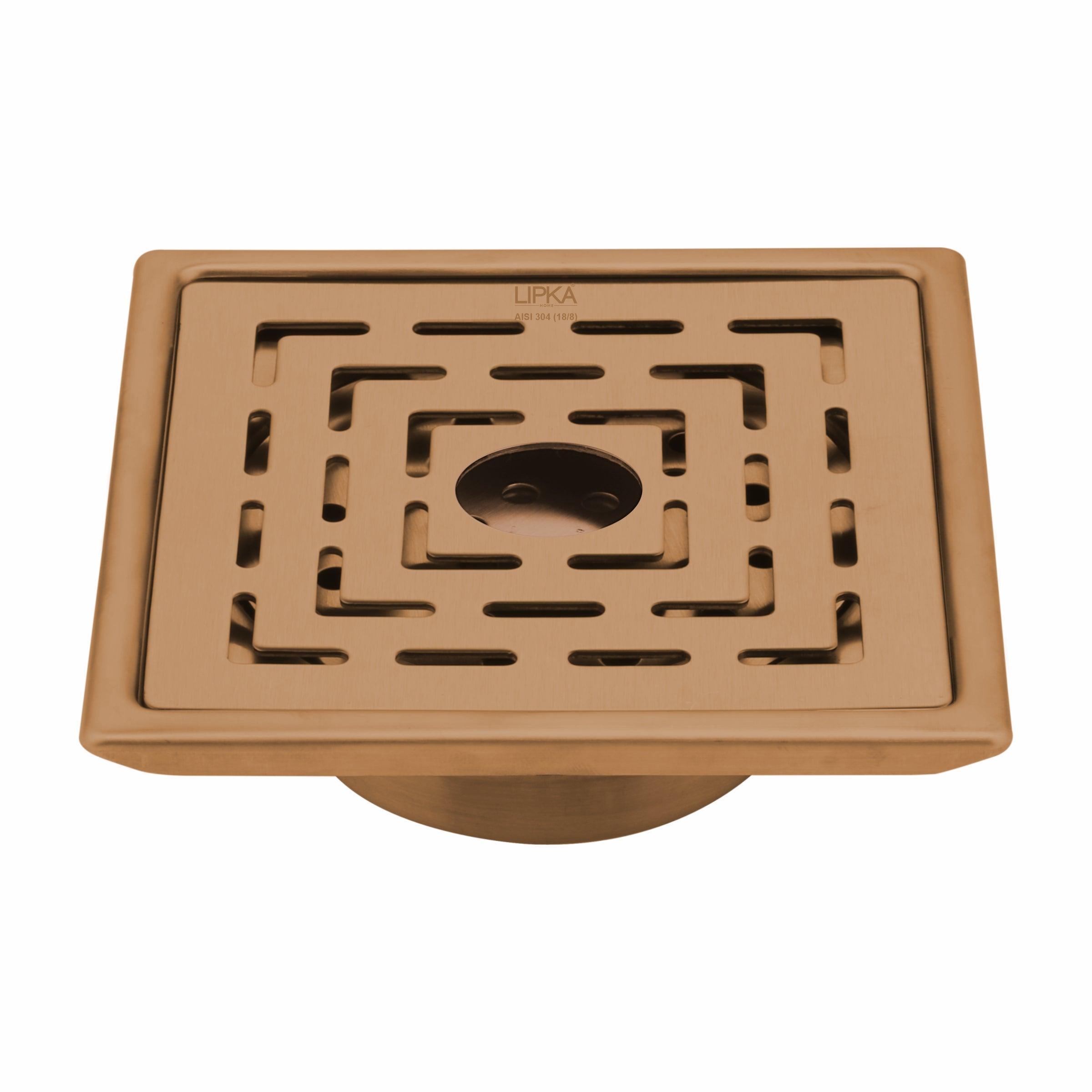 Orange Exclusive Square Floor Drain in Antique Copper PVD Coating (6 x 6 Inches) with Hole & Cockroach Trap 