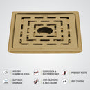 Orange Exclusive Square Floor Drain in Yellow Gold PVD Coating (5 x 5 Inches) with Hole - LIPKA - Lipka Home