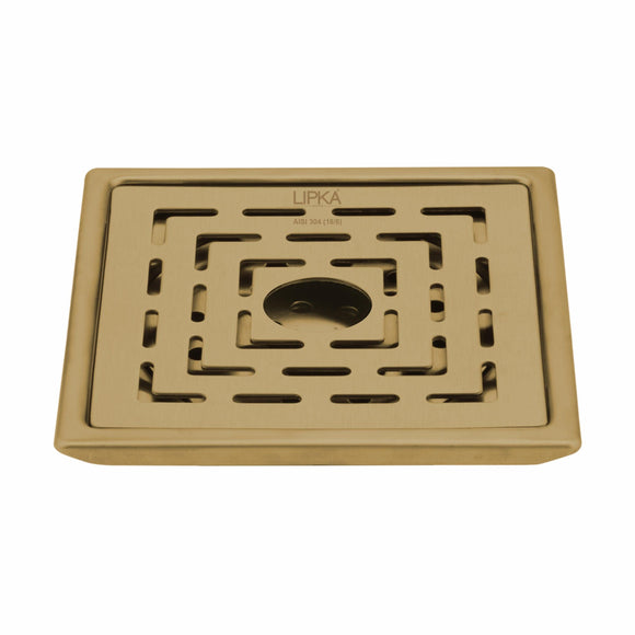 Orange Exclusive Square Floor Drain in Yellow Gold PVD Coating (5 x 5 Inches) with Hole - LIPKA - Lipka Home