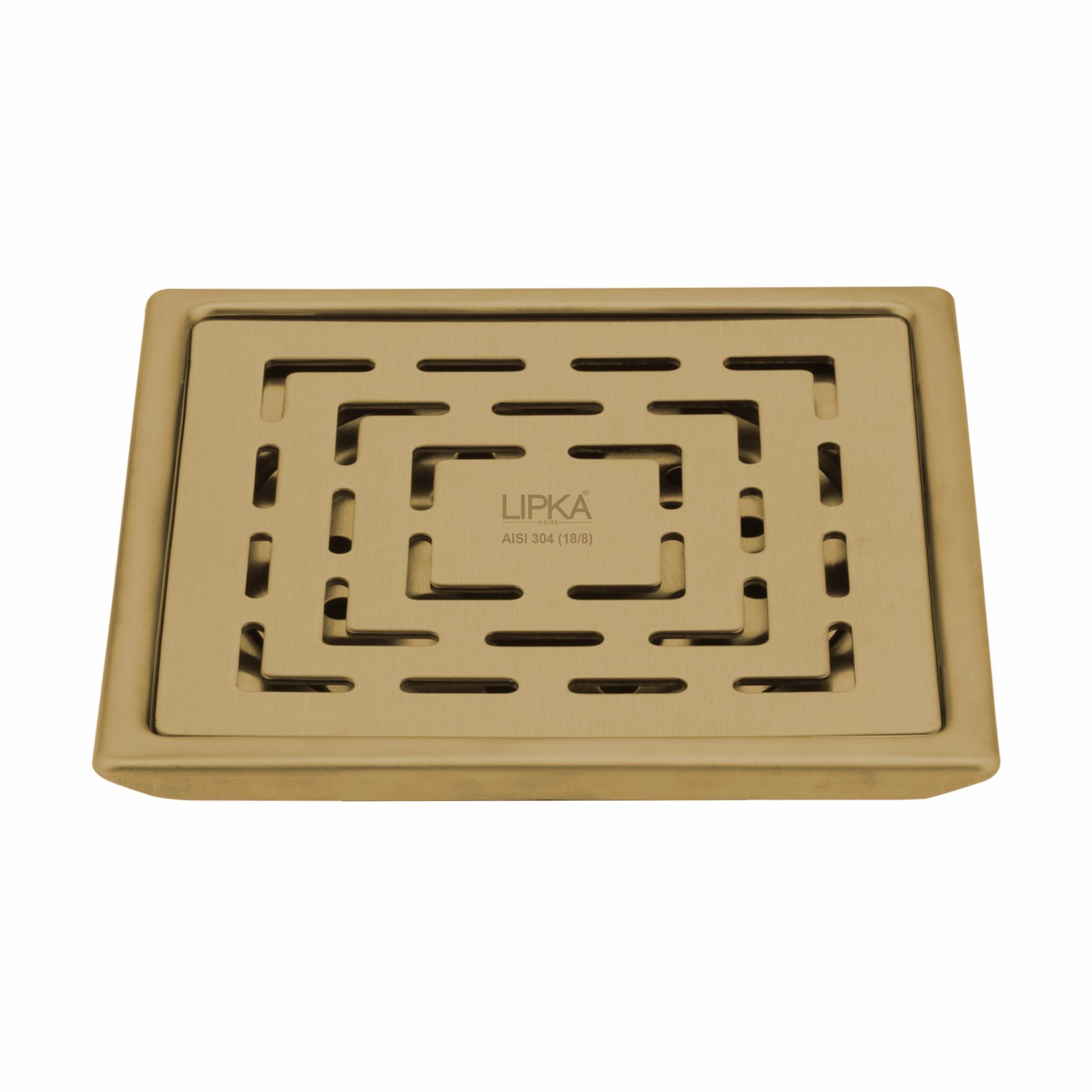 Orange Exclusive Square Floor Drain in Yellow Gold PVD Coating (5 x 5 Inches) - LIPKA - Lipka Home