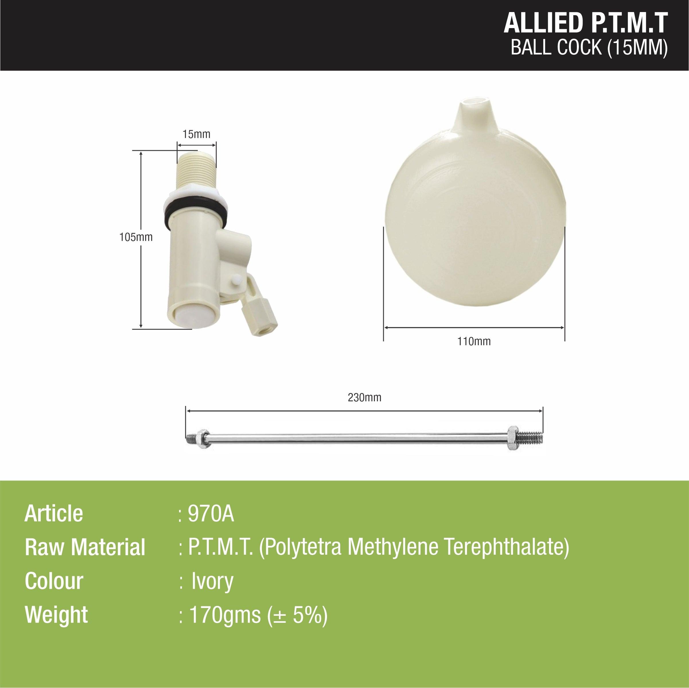 Ball Valve (15mm) PTMT sizes and dimensions